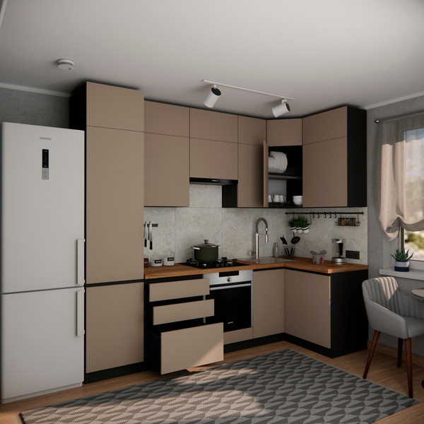 Изображение товара Кухонный гарнитур ВерсоМебель Эко Премиум 1.2x2.7 правая (глиняный серый/ст. дуб вотан)