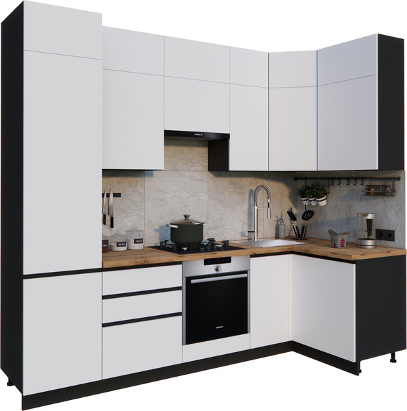 Изображение товара Кухонный гарнитур ВерсоМебель Эко Премиум 1.2x2.7 правая (белый фасадный/ст. дуб вотан)