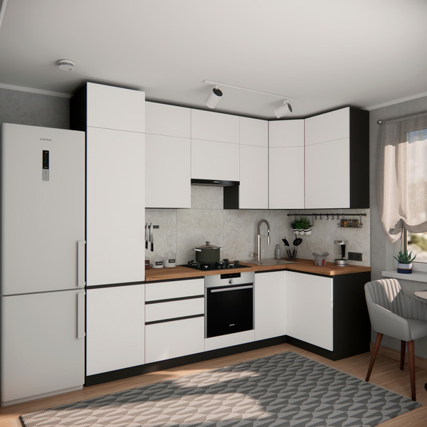 Изображение товара Кухонный гарнитур ВерсоМебель Эко Премиум 1.2x2.7 правая (белый фасадный/ст. дуб вотан)