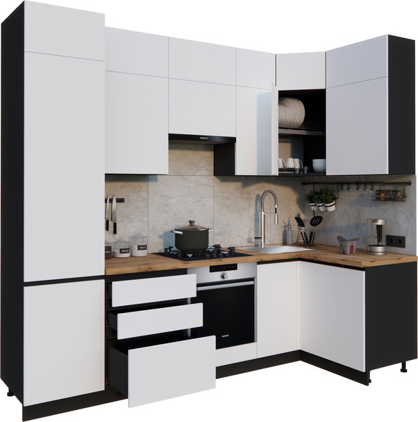 Изображение товара Кухонный гарнитур ВерсоМебель Эко Премиум 1.2x2.7 правая (белый фасадный/ст. дуб вотан)