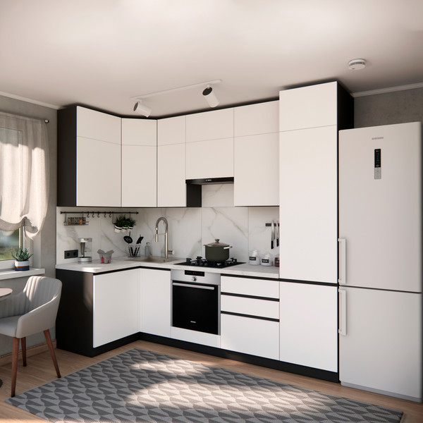 Изображение товара Кухонный гарнитур ВерсоМебель Эко Премиум 1.2x2.7 левая (белый фасадный/ст. мрамор лацио)