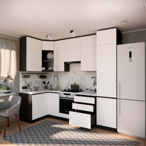 Изображение товара Кухонный гарнитур ВерсоМебель Эко Премиум 1.2x2.7 левая (белый фасадный/ст. мрамор лацио)