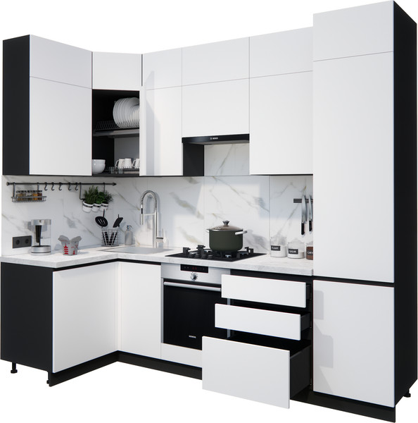 Изображение товара Кухонный гарнитур ВерсоМебель Эко Премиум 1.2x2.7 левая (белый фасадный/ст. мрамор лацио)