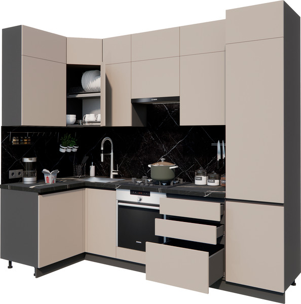 Изображение товара Кухонный гарнитур ВерсоМебель Эко Премиум 1.2x2.7 левая (глиняный серый/ст. тунис)