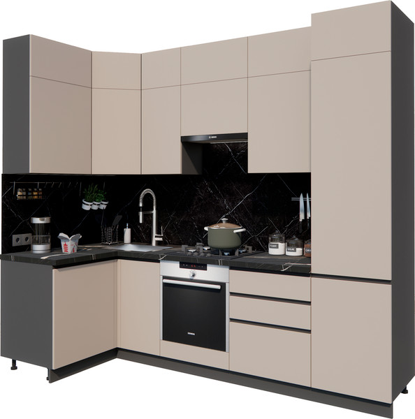 Изображение товара Кухонный гарнитур ВерсоМебель Эко Премиум 1.2x2.7 левая (глиняный серый/ст. тунис)