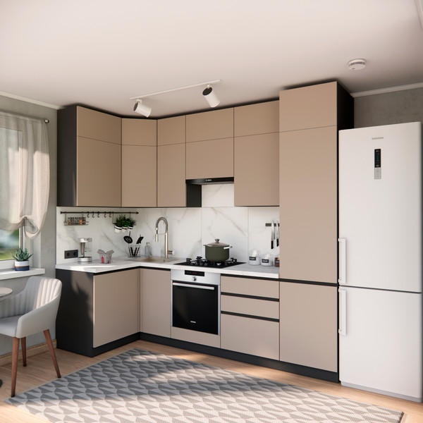 Изображение товара Кухонный гарнитур ВерсоМебель Эко Премиум 1.2x2.7 левая (глиняный серый/ст. мрамор лацио)