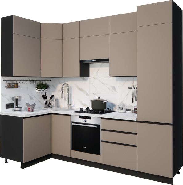 Изображение товара Кухонный гарнитур ВерсоМебель Эко Премиум 1.2x2.7 левая (глиняный серый/ст. мрамор лацио)