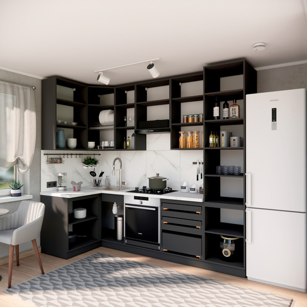 Изображение товара Кухонный гарнитур ВерсоМебель Эко Премиум 1.2x2.7 левая (глиняный серый/ст. мрамор лацио)