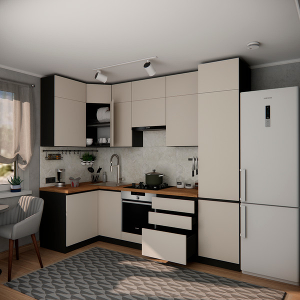 Изображение товара Кухонный гарнитур ВерсоМебель Эко Премиум 1.2x2.7 левая (кашемир/ст. дуб вотан)