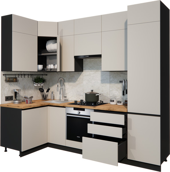 Изображение товара Кухонный гарнитур ВерсоМебель Эко Премиум 1.2x2.7 левая (кашемир/ст. дуб вотан)