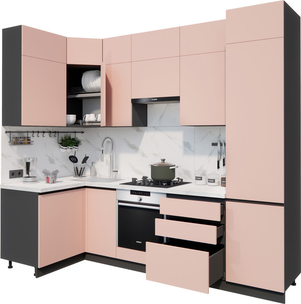 Изображение товара Кухонный гарнитур ВерсоМебель Эко Премиум 1.2x2.7 левая (пудровый/ст. мрамор лацио)