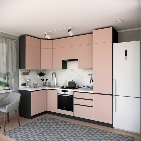 Изображение товара Кухонный гарнитур ВерсоМебель Эко Премиум 1.2x2.7 левая (пудровый/ст. мрамор лацио)