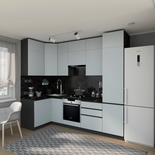 Изображение товара Кухонный гарнитур ВерсоМебель Эко Премиум 1.2x2.7 левая (сумеречный голубой/ст. тунис)