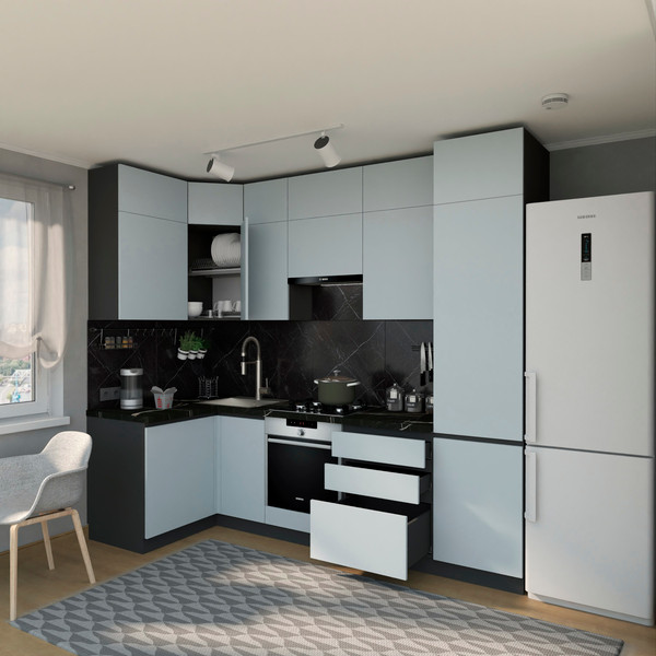 Изображение товара Кухонный гарнитур ВерсоМебель Эко Премиум 1.2x2.7 левая (сумеречный голубой/ст. тунис)