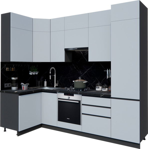 Изображение товара Кухонный гарнитур ВерсоМебель Эко Премиум 1.2x2.7 левая (сумеречный голубой/ст. тунис)