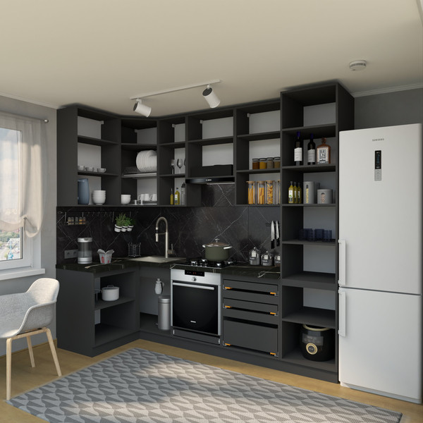 Изображение товара Кухонный гарнитур ВерсоМебель Эко Премиум 1.2x2.7 левая (сумеречный голубой/ст. тунис)