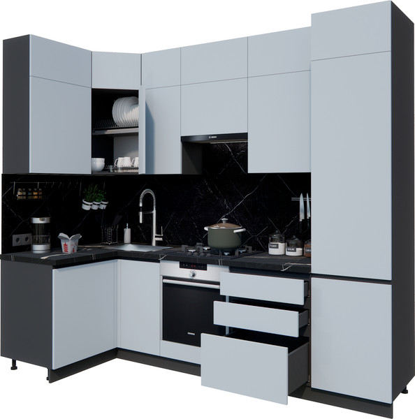 Изображение товара Кухонный гарнитур ВерсоМебель Эко Премиум 1.2x2.7 левая (сумеречный голубой/ст. тунис)