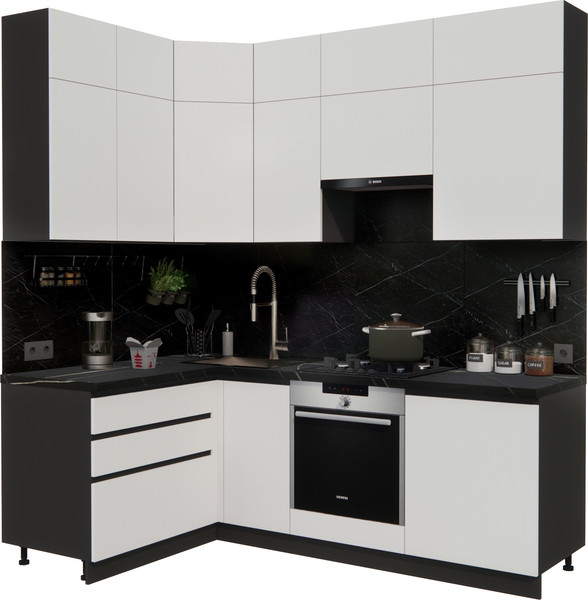 Изображение товара Кухонный гарнитур ВерсоМебель Эко Премиум 1.4x2.2 левая (белый фасадный/ст. тунис)