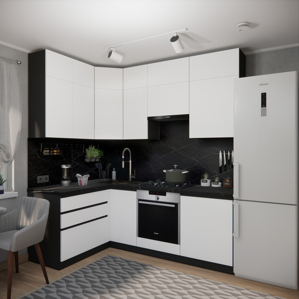 Изображение товара Кухонный гарнитур ВерсоМебель Эко Премиум 1.4x2.2 левая (белый фасадный/ст. тунис)