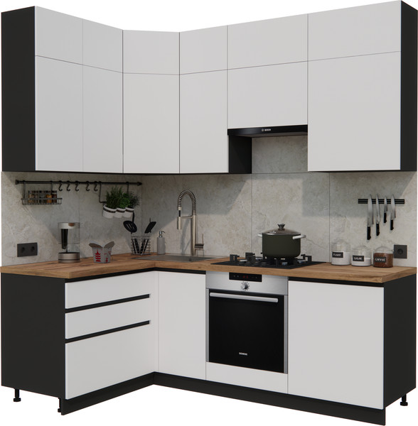 Изображение товара Кухонный гарнитур ВерсоМебель Эко Премиум 1.4x2.2 левая (белый фасадный/ст. дуб вотан)