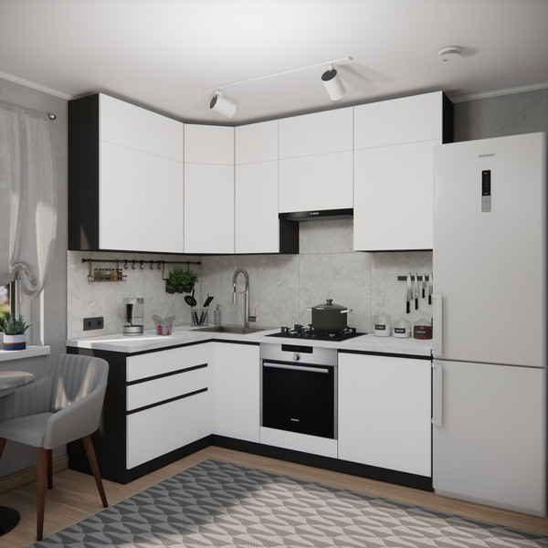 Изображение товара Кухонный гарнитур ВерсоМебель Эко Премиум 1.4x2.2 левая (белый фасадный/ст. мрамор лацио)