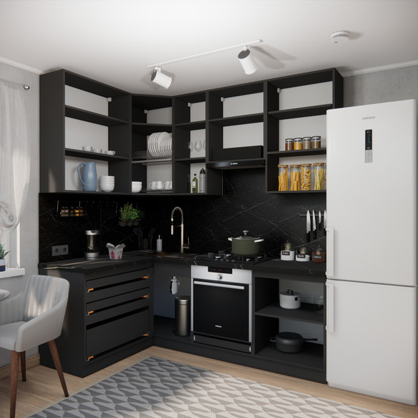 Изображение товара Кухонный гарнитур ВерсоМебель Эко Премиум 1.4x2.2 левая (глиняный серый/ст. тунис)