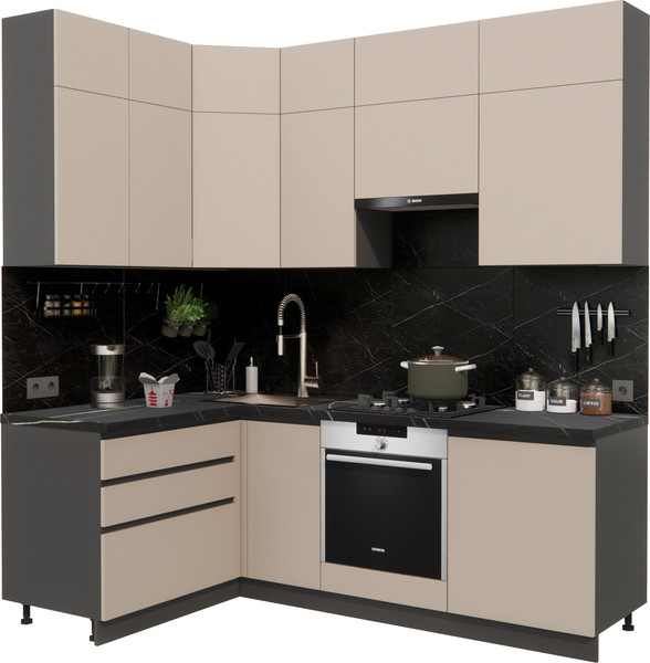 Изображение товара Кухонный гарнитур ВерсоМебель Эко Премиум 1.4x2.2 левая (глиняный серый/ст. тунис)