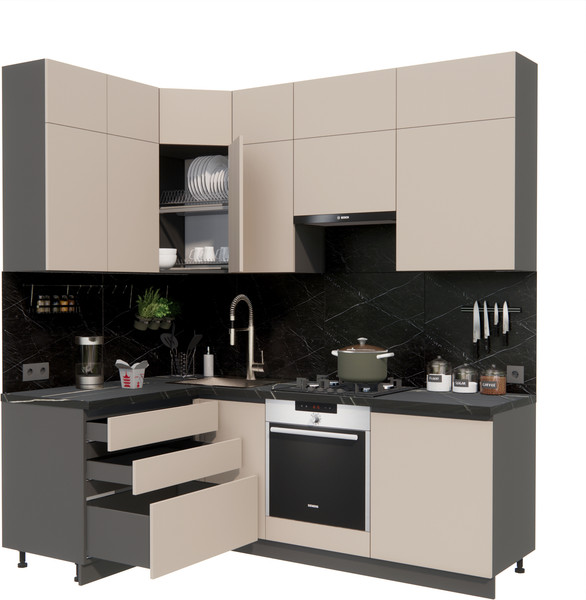 Изображение товара Кухонный гарнитур ВерсоМебель Эко Премиум 1.4x2.2 левая (глиняный серый/ст. тунис)