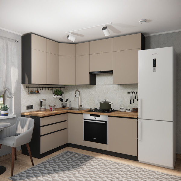 Изображение товара Кухонный гарнитур ВерсоМебель Эко Премиум 1.4x2.2 левая (глиняный серый/ст. дуб вотан)