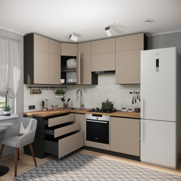 Изображение товара Кухонный гарнитур ВерсоМебель Эко Премиум 1.4x2.2 левая (глиняный серый/ст. дуб вотан)