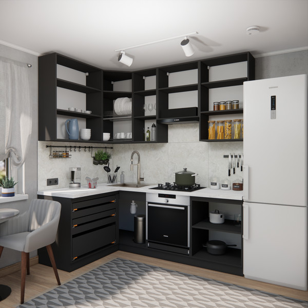 Изображение товара Кухонный гарнитур ВерсоМебель Эко Премиум 1.4x2.2 левая (глиняный серый/ст. мрамор лацио)