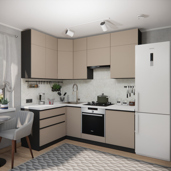 Изображение товара Кухонный гарнитур ВерсоМебель Эко Премиум 1.4x2.2 левая (глиняный серый/ст. мрамор лацио)