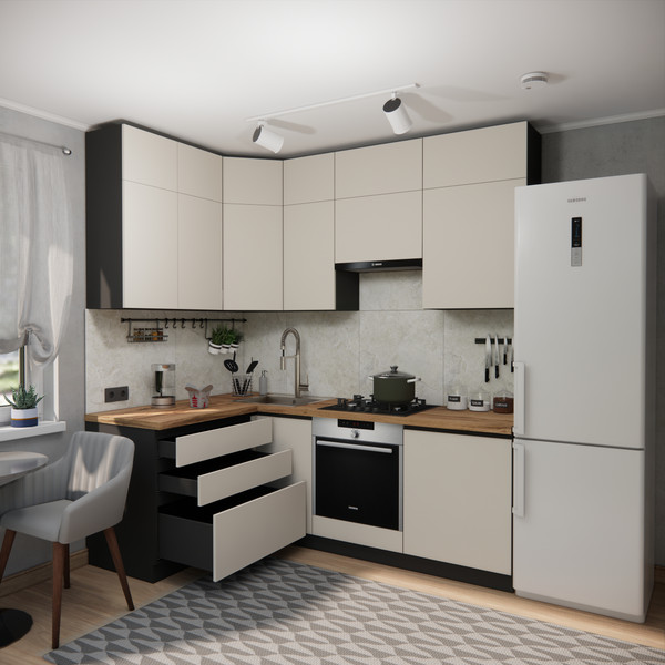 Изображение товара Кухонный гарнитур ВерсоМебель Эко Премиум 1.4x2.2 левая (кашемир/ст. дуб вотан)