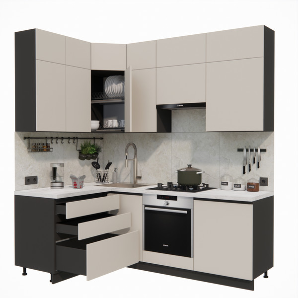 Изображение товара Кухонный гарнитур ВерсоМебель Эко Премиум 1.4x2.2 левая (кашемир/ст. мрамор лацио)