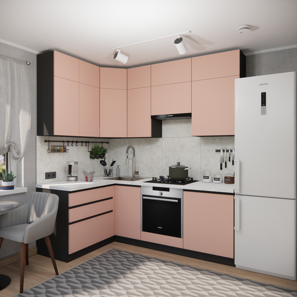 Изображение товара Кухонный гарнитур ВерсоМебель Эко Премиум 1.4x2.2 левая (пудровый/ст. мрамор лацио)