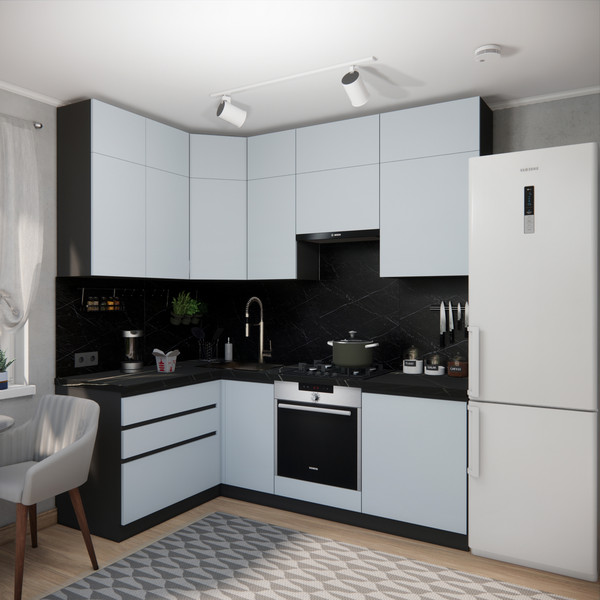 Изображение товара Кухонный гарнитур ВерсоМебель Эко Премиум 1.4x2.2 левая (сумеречный голубой/ст. тунис)