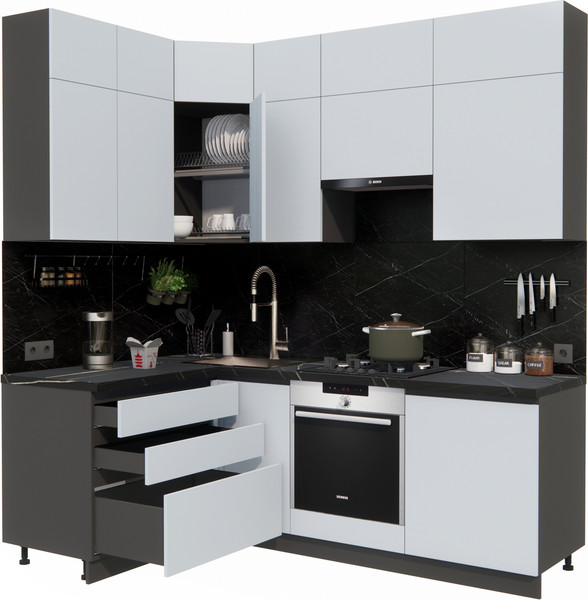 Изображение товара Кухонный гарнитур ВерсоМебель Эко Премиум 1.4x2.2 левая (сумеречный голубой/ст. тунис)