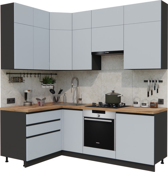 Изображение товара Кухонный гарнитур ВерсоМебель Эко Премиум 1.4x2.2 левая (сумеречный голубой/ст. дуб вотан)