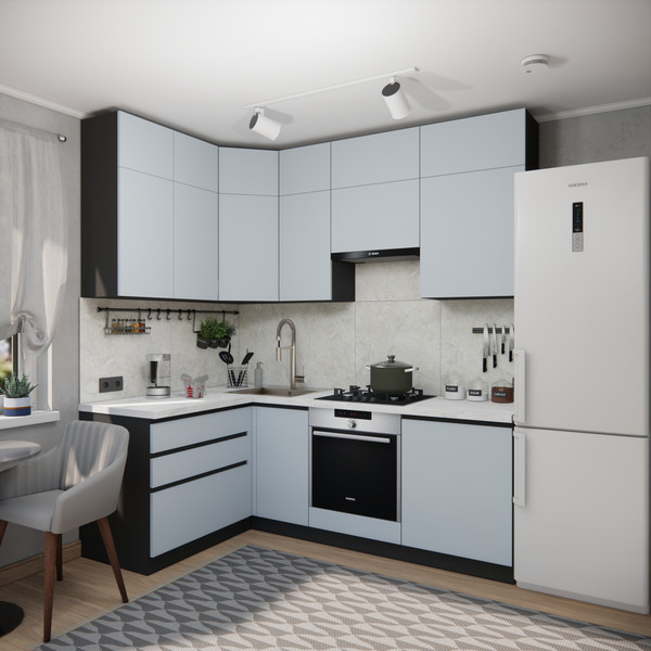 Изображение товара Кухонный гарнитур ВерсоМебель Эко Премиум 1.4x2.2 левая (сумеречный голубой/ст. мрамор лацио)