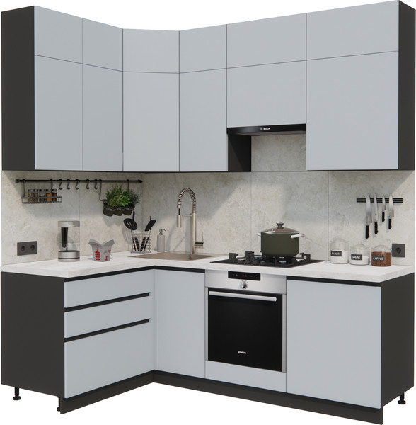 Изображение товара Кухонный гарнитур ВерсоМебель Эко Премиум 1.4x2.2 левая (сумеречный голубой/ст. мрамор лацио)