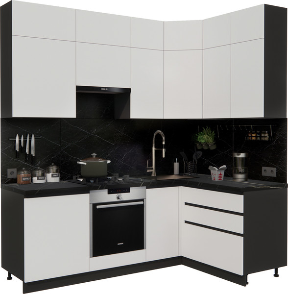 Изображение товара Кухонный гарнитур ВерсоМебель Эко Премиум 1.4x2.2 правая (белый фасадный/ст. тунис)