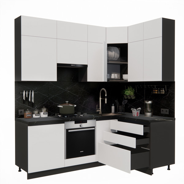 Изображение товара Кухонный гарнитур ВерсоМебель Эко Премиум 1.4x2.2 правая (белый фасадный/ст. тунис)