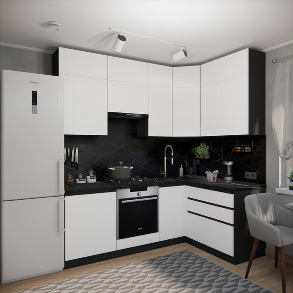 Изображение товара Кухонный гарнитур ВерсоМебель Эко Премиум 1.4x2.2 правая (белый фасадный/ст. тунис)