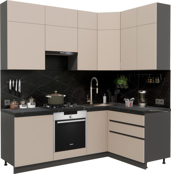 Изображение товара Кухонный гарнитур ВерсоМебель Эко Премиум 1.4x2.2 правая (глиняный серый/ст. тунис)