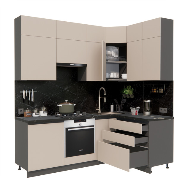 Изображение товара Кухонный гарнитур ВерсоМебель Эко Премиум 1.4x2.2 правая (глиняный серый/ст. тунис)