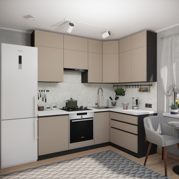 Изображение товара Кухонный гарнитур ВерсоМебель Эко Премиум 1.4x2.2 правая (глиняный серый/ст. мрамор лацио)