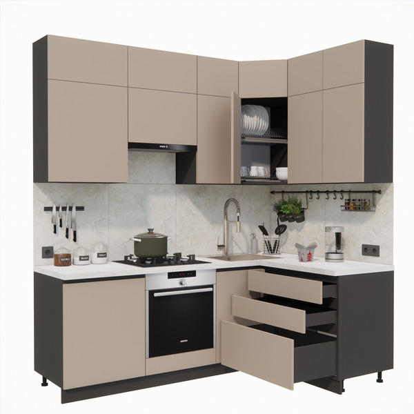 Изображение товара Кухонный гарнитур ВерсоМебель Эко Премиум 1.4x2.2 правая (глиняный серый/ст. мрамор лацио)