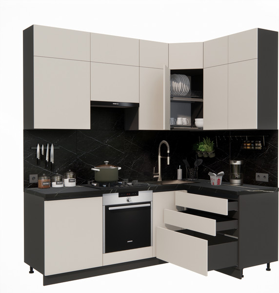 Изображение товара Кухонный гарнитур ВерсоМебель Эко Премиум 1.4x2.2 правая (кашемир/ст. тунис)