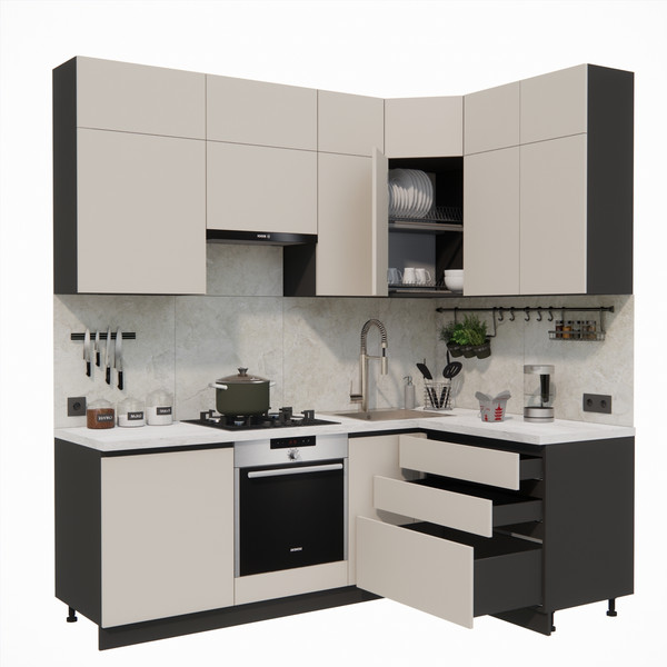 Изображение товара Кухонный гарнитур ВерсоМебель Эко Премиум 1.4x2.2 правая (кашемир/ст. мрамор лацио)