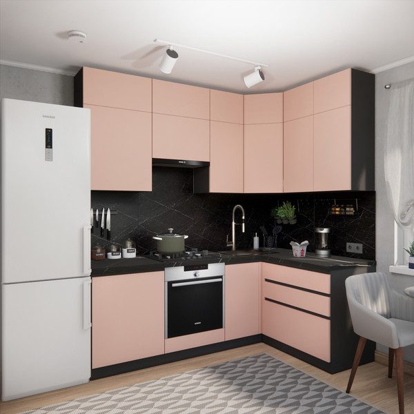 Изображение товара Кухонный гарнитур ВерсоМебель Эко Премиум 1.4x2.2 правая (пудровый/ст. тунис)